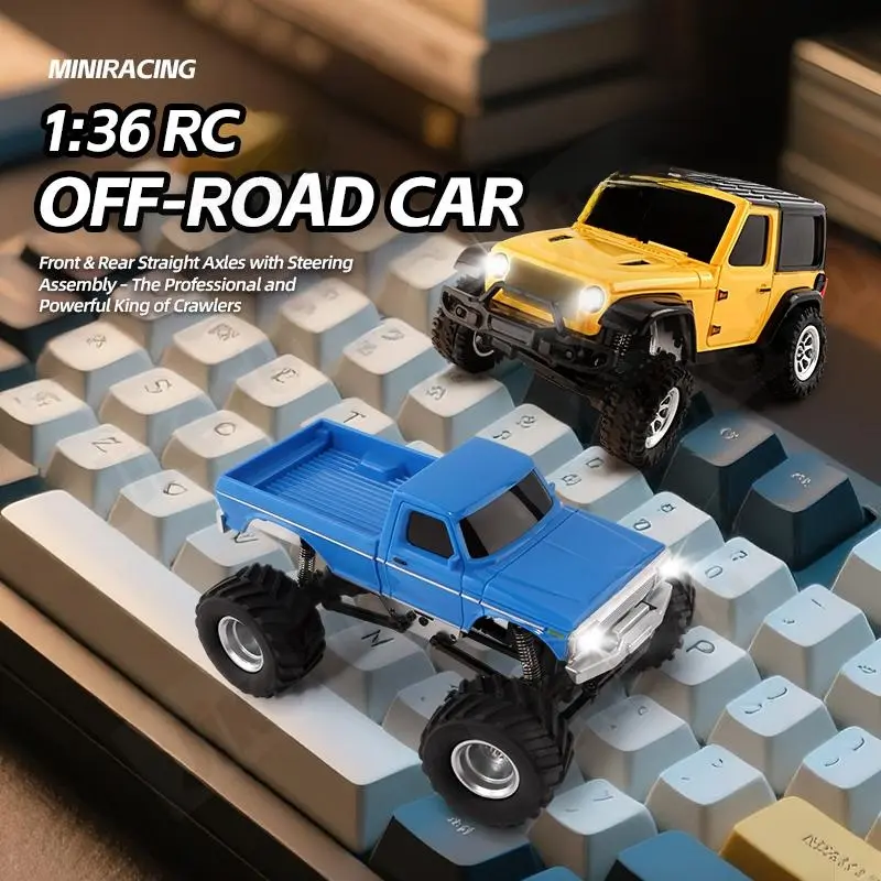 1/36 Scale 4WD Remote Control Truck - 2.4G Electric Off-Road Climbing Crawler RTR Mini RC Car with LED Lights, Includes Remote, RC Hobby Toy Cars for Kids