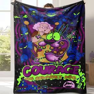 Countdown Sale! Courage the Cowardy Dog Inspired  Blanket - Lightweight Flannel All-Season Soft Bedspread, Purple & Neon Green Horror themes for Fans,Home Decor - Couch/Bedspread, Comfortable Bedding Suitable for giving as a gift to children and friend