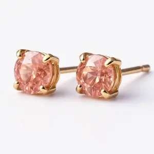 14k Gold Padparadscha Sapphire Earrings | 6mm Round Orange Sapphires | Elegant Stud Earrings | Perfect Gift For Her | Unique Gold Earrings