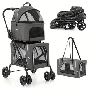 Pet Favorite Costway Double Pet Stroller for 2 Dogs or Cats w/ 2 Detachable Carriers Safety Belt