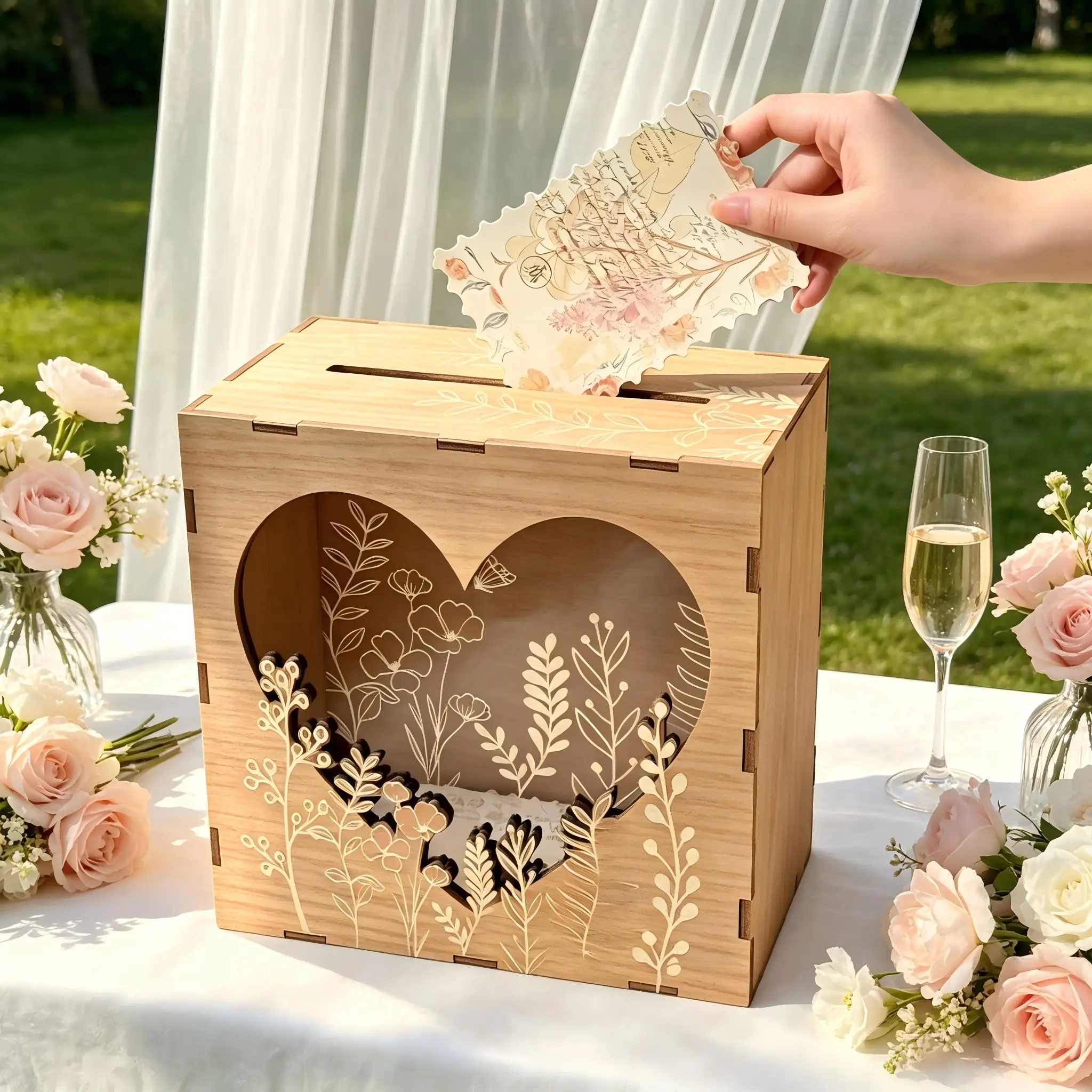 1pc Wedding Card Box, Wedding Card Box Set, Cards Boxes for Wedding Receptions , 9.8 Inch Diaper Raffle Box for Baby Showers Birthday Retirement Anniversary Decoration Voting Graduation
