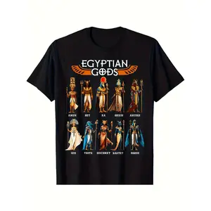 Men's Short-Sleeve Round Neck Graphic T-Shirt - Ancient Egyptian Gods Mythology Themed (Pharaoh, Anubis, Thoth, Horus) Unisex Casual Cotton Menswear Top