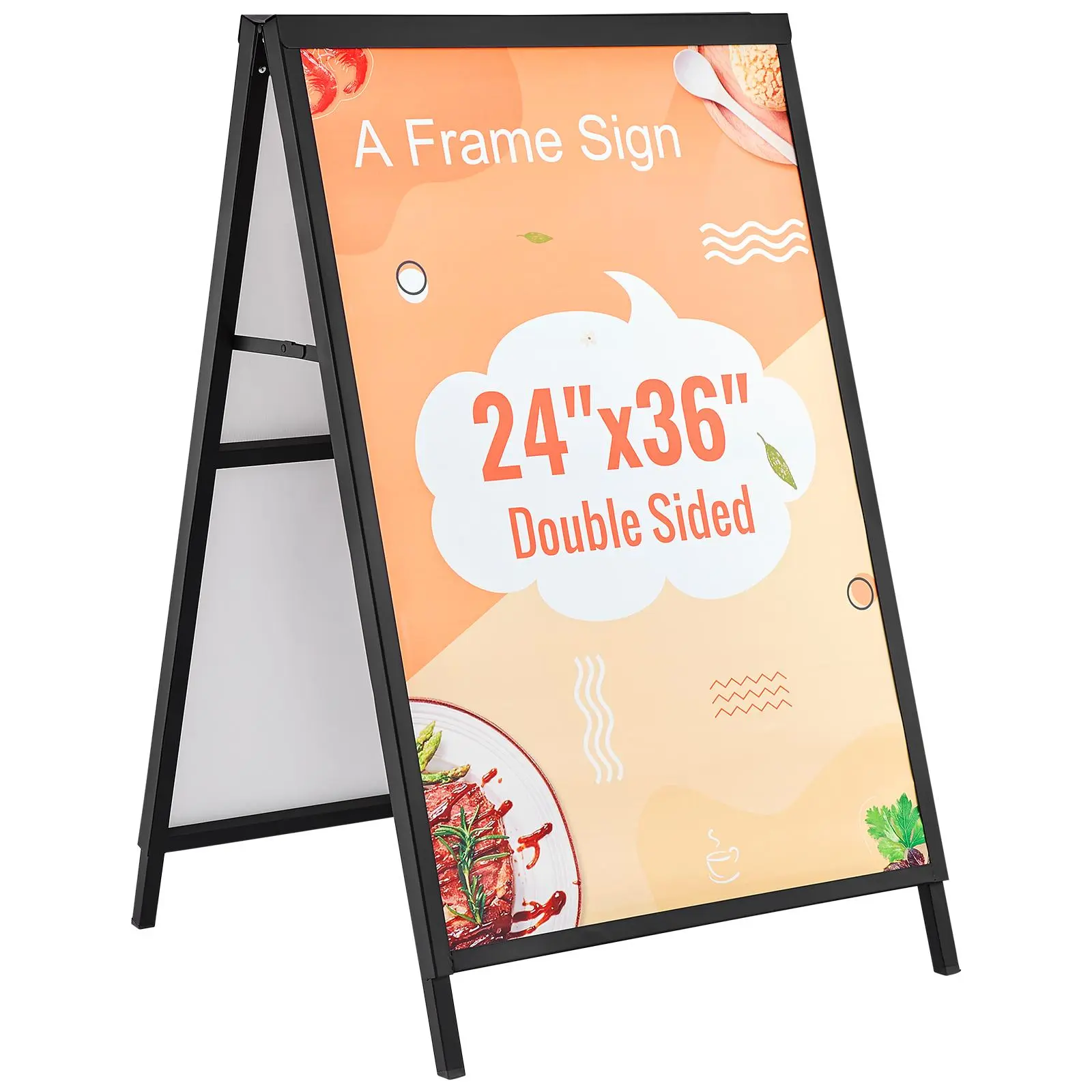 【summerfinds】VEVOR A Frame Sidewalk Sign, 24x36 Inch Heavy Duty Slide-in Signboard Holder, Double-Sided Folding Sandwich Board Signs, Steel Pavement Sign Poster for Outdoor Business Street Advertising (Frame only)
