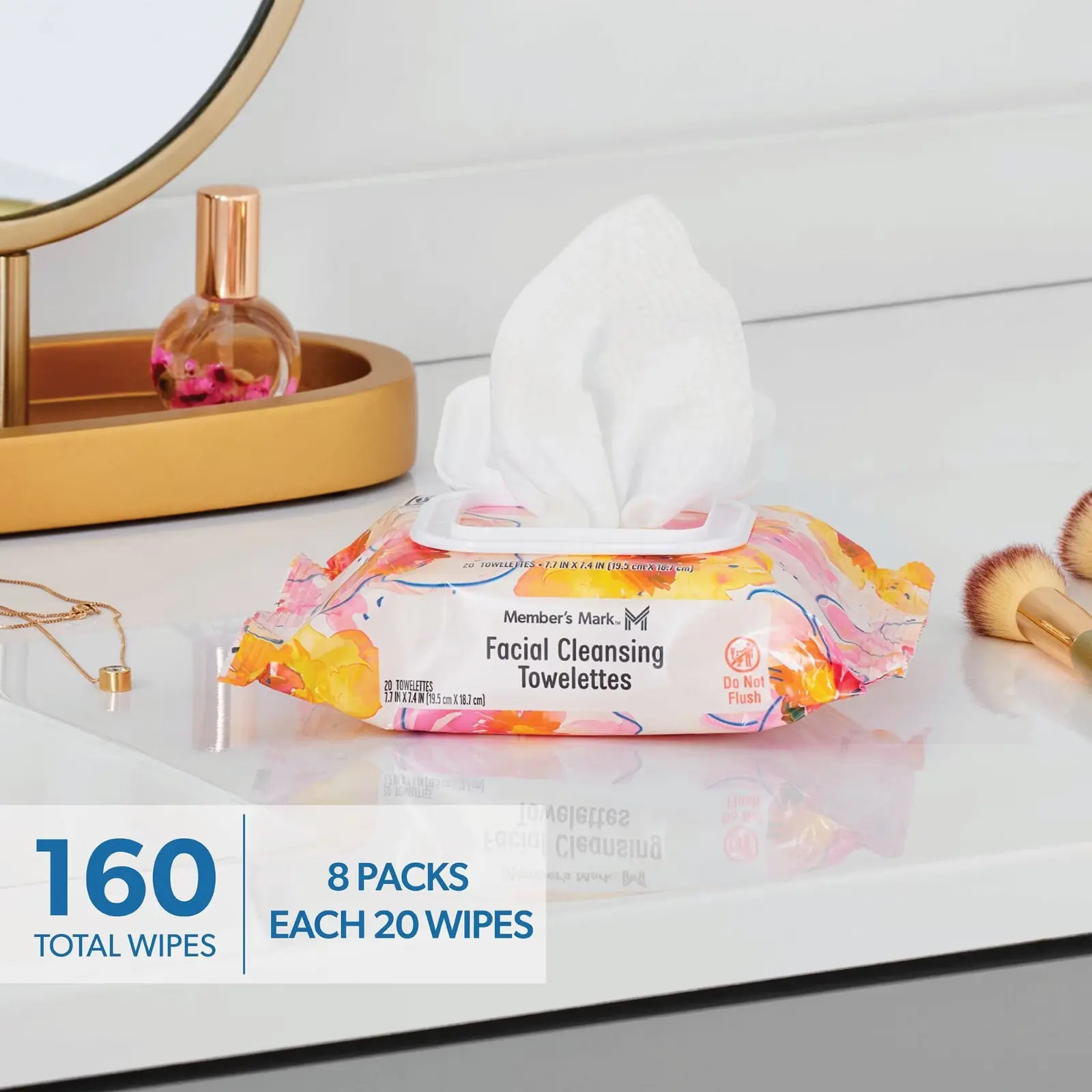 Member's Mark Facial Cleansing Towelettes, 20 ct., 8 pk,total 160 Counts.