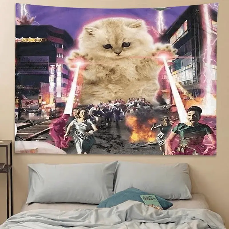 Giant Cat Linen Tapestry - Durable, Bright, Lightweight, Hangable 40x30 inch Home Decor Wall Hanging for Indoor Bedroom, Living Room Supplies