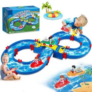 Water Park Table, 1 Box Outdoor Water Activity Table, Water Park Toy with 2 Boats, Summer Beach Yard Water Toy Set, Outdoor Play for Kids