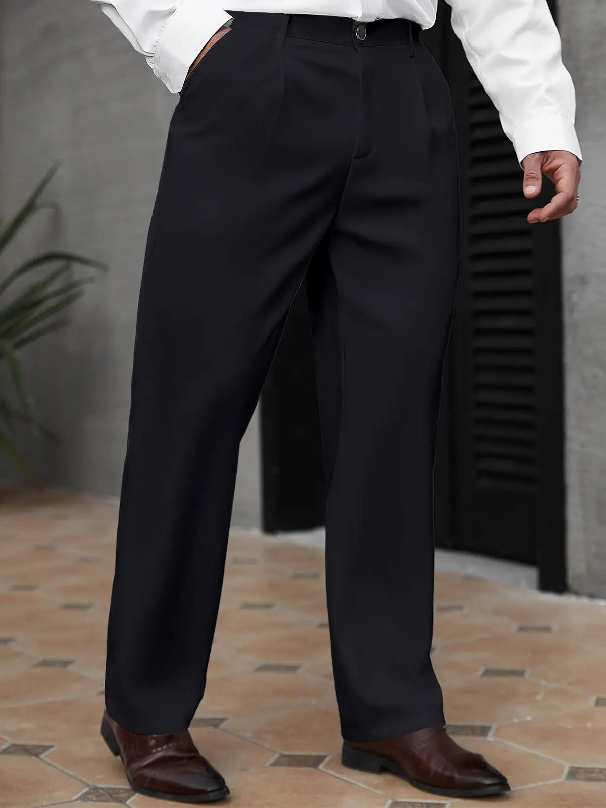Men's Preppy Tailored Cut Pinstripe Suit Pants - Classic Chic Stylish Wrinkle-Resistant Polyester Blend Full-Length Fitted Pleated Front Trousers with Button Closure for Business Casual Suits, Elegant Formal Menswear, Basics, Elastane