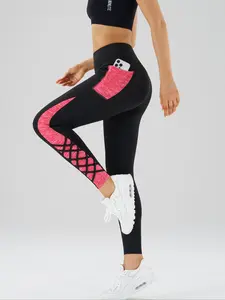 Crossover Straps Color Block Pocket Outdoor Sports Pants High Waist Yoga Pants，Women's  Sports trousers，Suitable for All-Seasons Wear