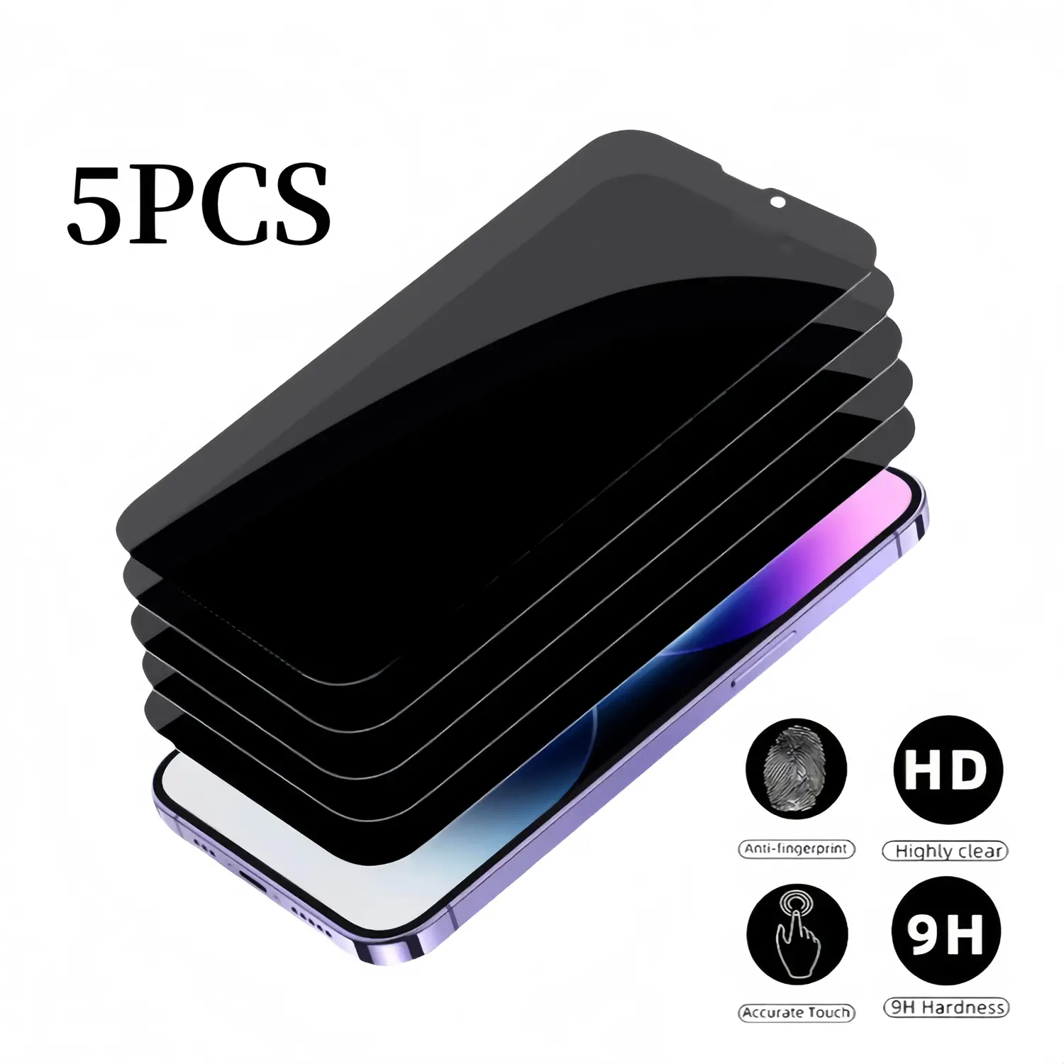 5PCS Anti-Spy Tempered Glass Screen Protector for iPhone 17 Air, 16E, 16, 15, 14, 13 Pro Max Plus - 9H Hardness, Ultra-Thin, Oil-Repellent Coating, Case-Friendly Smartphone Handheld Devices Protection Casing, Accessories
