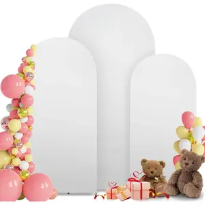 3-Piece Arch Backdrop Cover, Stretchy Spandex Wedding Arch Covers 6FT, 6.6FT, 7.2FT for Round Chiara Arch Stand, White Arch Cover for Photo Background Birthday Banquet