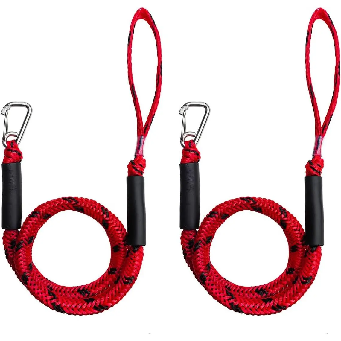 4 ft Bungee Dock Lines 2-Pack, Heavy-Duty Marine-Grade Boating Mooring Ropes with Shock Absorption, 316 Stainless Steel Clips & Floats, Adjustable Loops, 4500 lbs Load Capacity, Saltwater Safe Water Sports Accessories for Pontoons, Kayaks, PWCs (Red), Fis