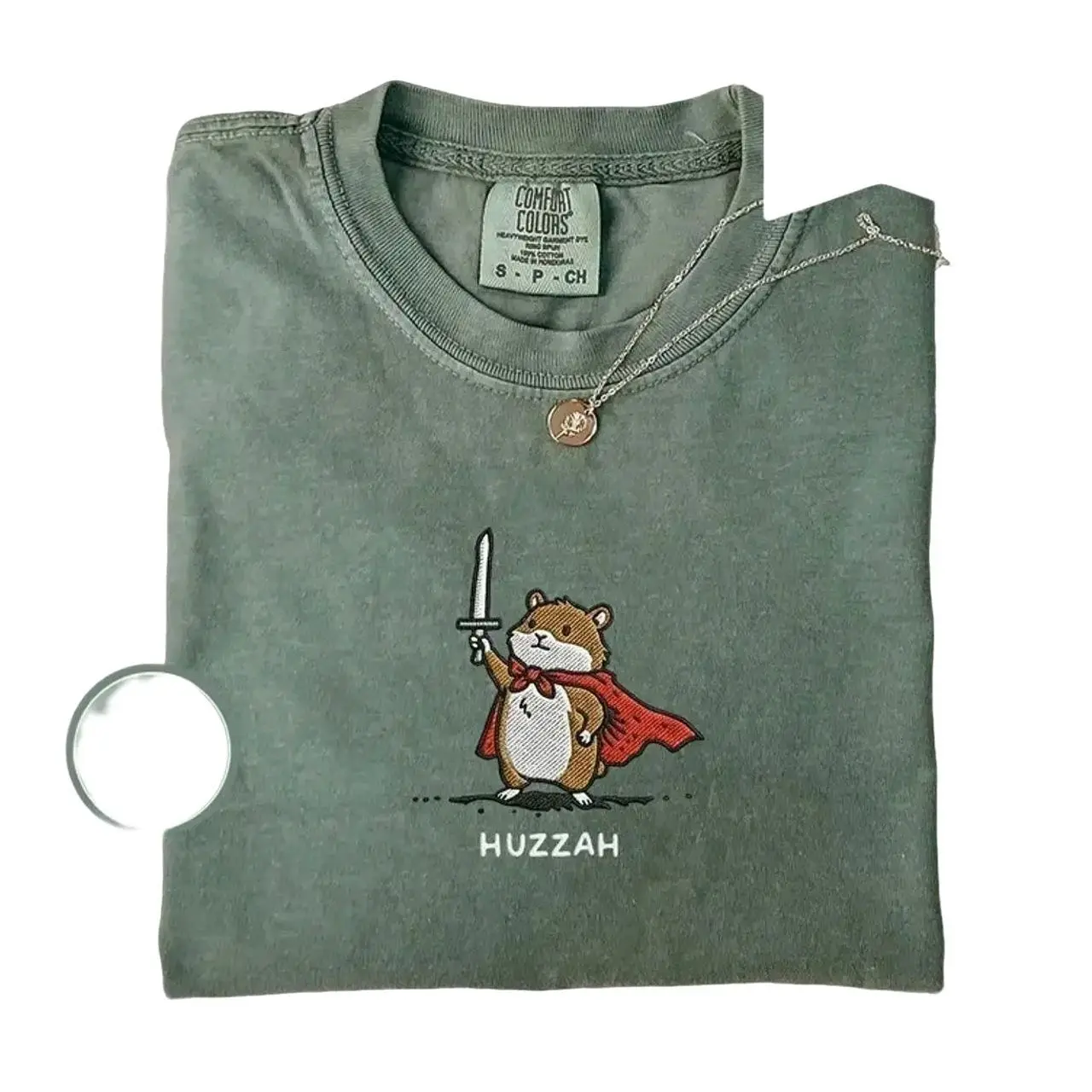 Funny Hamster Sword Shirt, Embroidered Huzzah Hamster Shirt, Medieval Animal Tee, Renaissance Faire Shirt, Cute Hamster Gift, Comfort Colors