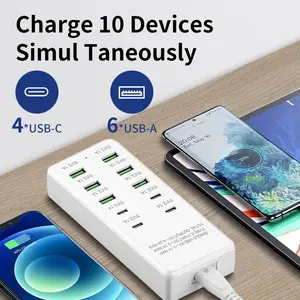 New USB Charging Station, Total Output Power 10w, 6 USB Ports with USB C Interface, Multi-Port Charger HUB for Smartphones, Travel-Friendly Devices