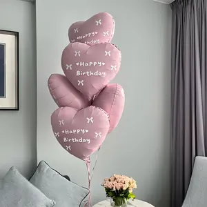 Heart-Shaped Aluminum Balloons with Happy Birthday Stickers, Decorations, Perfect for Birthdays Weddings New Year Engagements Valentine's Day Parties, Living Room Home Decor