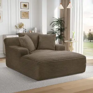 【Fall Deals For You】 Niccae 65" Boneless ChaiseLounge with Cup Holders, Upholstered Sofa Bed withThrow Pillows and Armrests, indoor Sleeper Chair-Luxurious Plush Corduroy Chair Bed for Living Room-No Assembly Required Faux Leather Couch