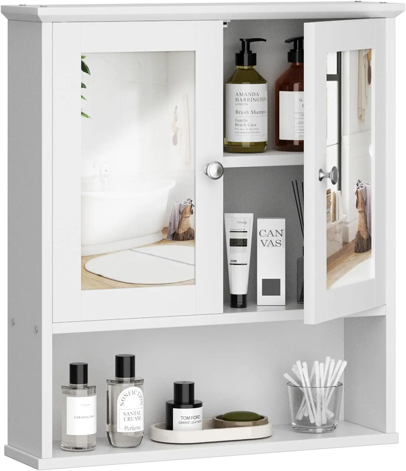Ubesgoo Stylish Wall-Mounted Bathroom Cabinet with Mirror - 2-Door Wooden Unit, Bathroom Cabinet Storage, 3 Shelf Adjust, Toilet Space Saver for Over Toilet, Laundry Room