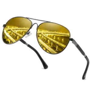 Anti-glare Polarized Night Driving Sunglasses Memory Titanium Stainless Steel Frame Photochromic Anti-Glare UV400 Anti-High Beam Day Night Vision