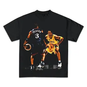 Iverson Vs. Kobe Graphic T-Shirt Vintage Y2K Clothing, 2000s Street Basketball T-Shirts Gifts for Fans, Sport Apparel Merch GW0