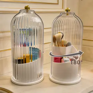 Concealed Toothbrush Holder,Makeup Brush Holder Organizer With Lid,360 Rotating Clear Dustproof Waterproof 3 Slots Bathroom Countertop Organizer,For Container Toothpaste And Toothbrush Holder,Vanity & Countertop Organizers,Dustproof & Waterproof Holders