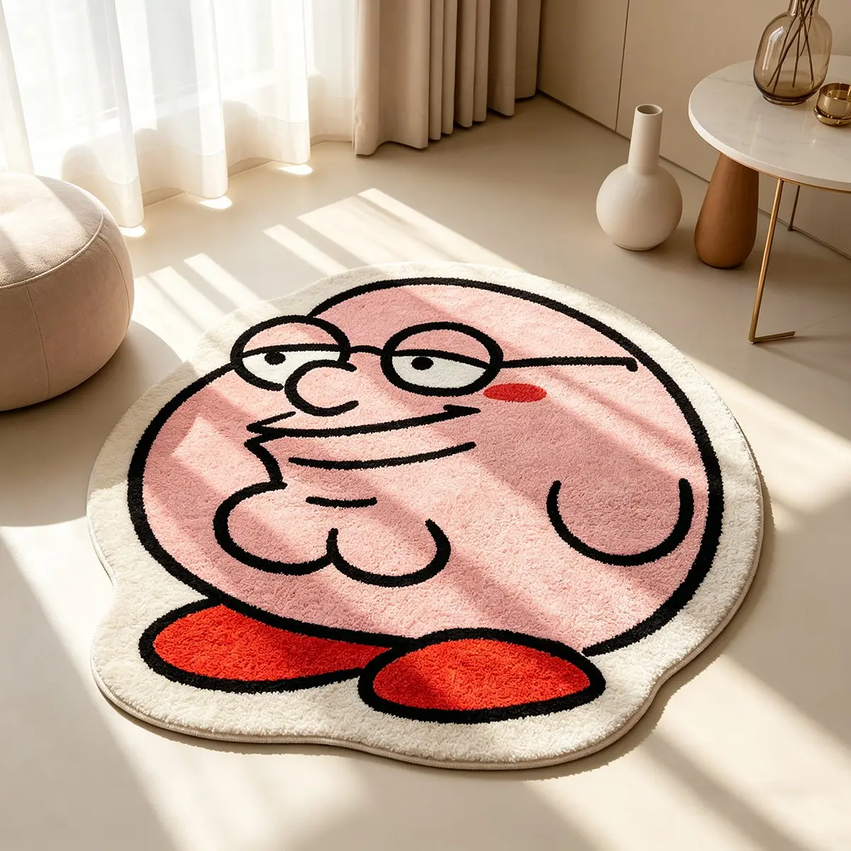 Funny Cartoon Head Short Pile Non-Slip Home Decorative Rug, Cute Expression Design, Washable, Suitable for Bedroom, Entryway, Machine Washable Rugs