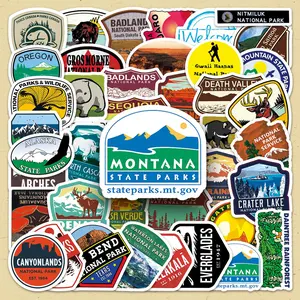 National Park Icons Pattern Sticker, 50pcs/set Creative Travel Commemorative Sticker, DIY Decorative Sticker for Scrapbooking & Journal Making