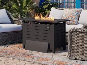 40/41/44 in Propane Fire Pit Table by Aoxun, 50,000 BTU Outdoor Gas Fire Table with Waterproof Cover, Rectangular Steel Fire Table with Lid and Lava Rock for Outdoor, Patio, Backyard,Metal Black 2