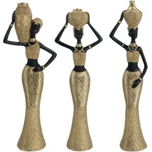3 PCS African Statues: Golden Tribal Art Figurines for Home Decor - Perfect for Bookshelves and Tables - Suitable for Christmas, Thanksgiving, Valentine's Day, and Mother's Day - Desktop Display - Culture-Inspired Art - LESCAFITA Brand