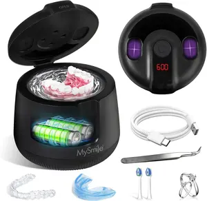 MySmile MS202B Cordless Ultrasonic Retainer Cleaner, 48kHz Portable Dental Cleaning Pod wiht 4000mAH Battery, 200ML Rechargeable Denture Cleaner Machine for Toothbrush Head, Mouth Guard, Night Guard, Aligners