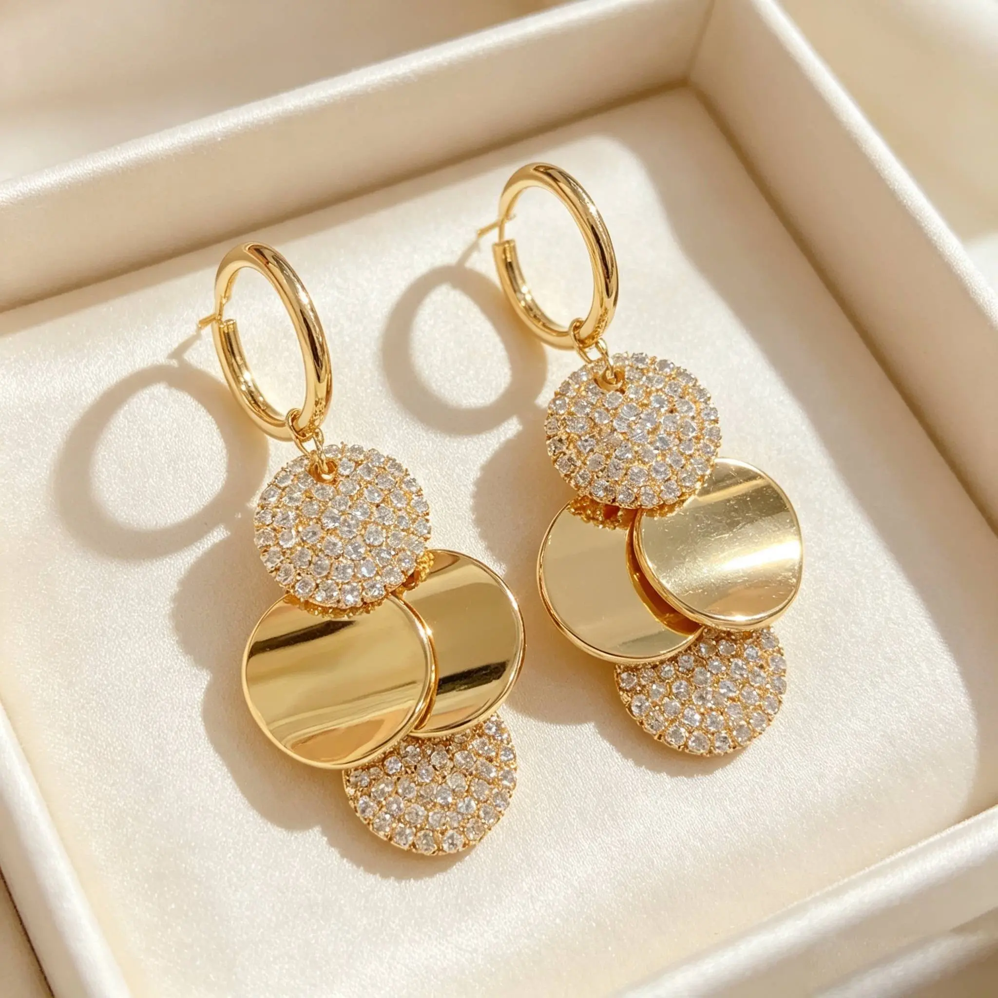 Elegant Gold Tone Rhinestone & Disc Earrings for Women - Perfect for Any Occasion