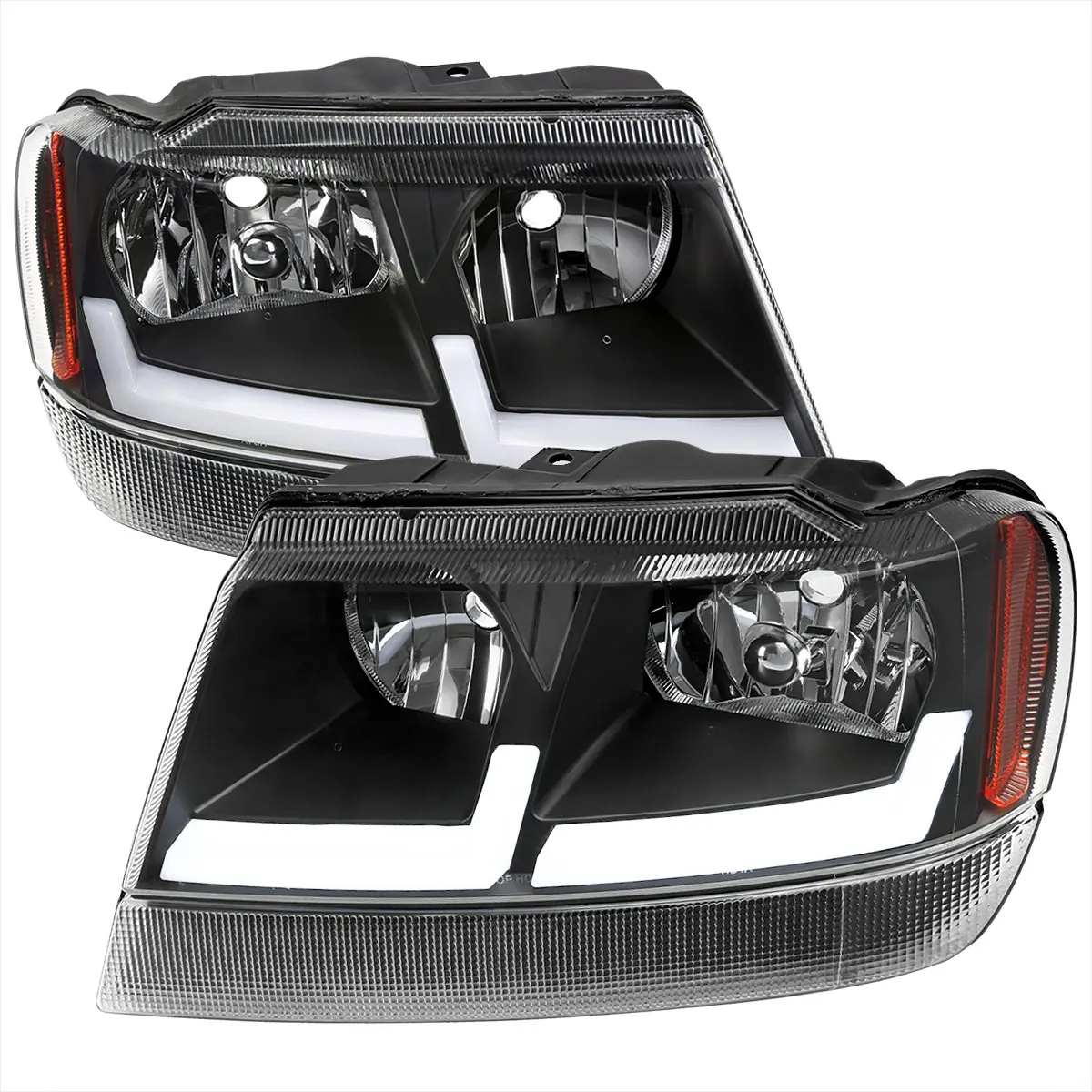 1999-2004 Jeep Grand Cherokee Factory Style Dual LED Bar Headlights (Matte Black Housing/Clear Lens) 1999-2004 Jeep Grand Cherokee Factory Style Dual LED Bar Headlights (Matte Black Housing/Clear Lens)