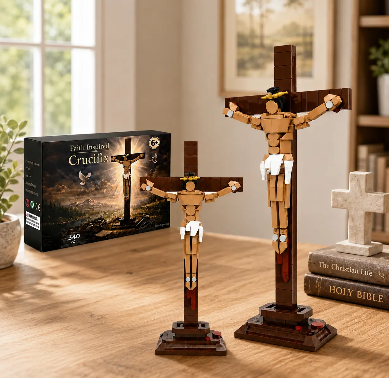 Jesus on the Cross Building Blocks Set, Cross Design Religious Collectibles, Christian Faith-Based Model Building Toy for Home Altar & Christian Family Gifts Decor Ornaments