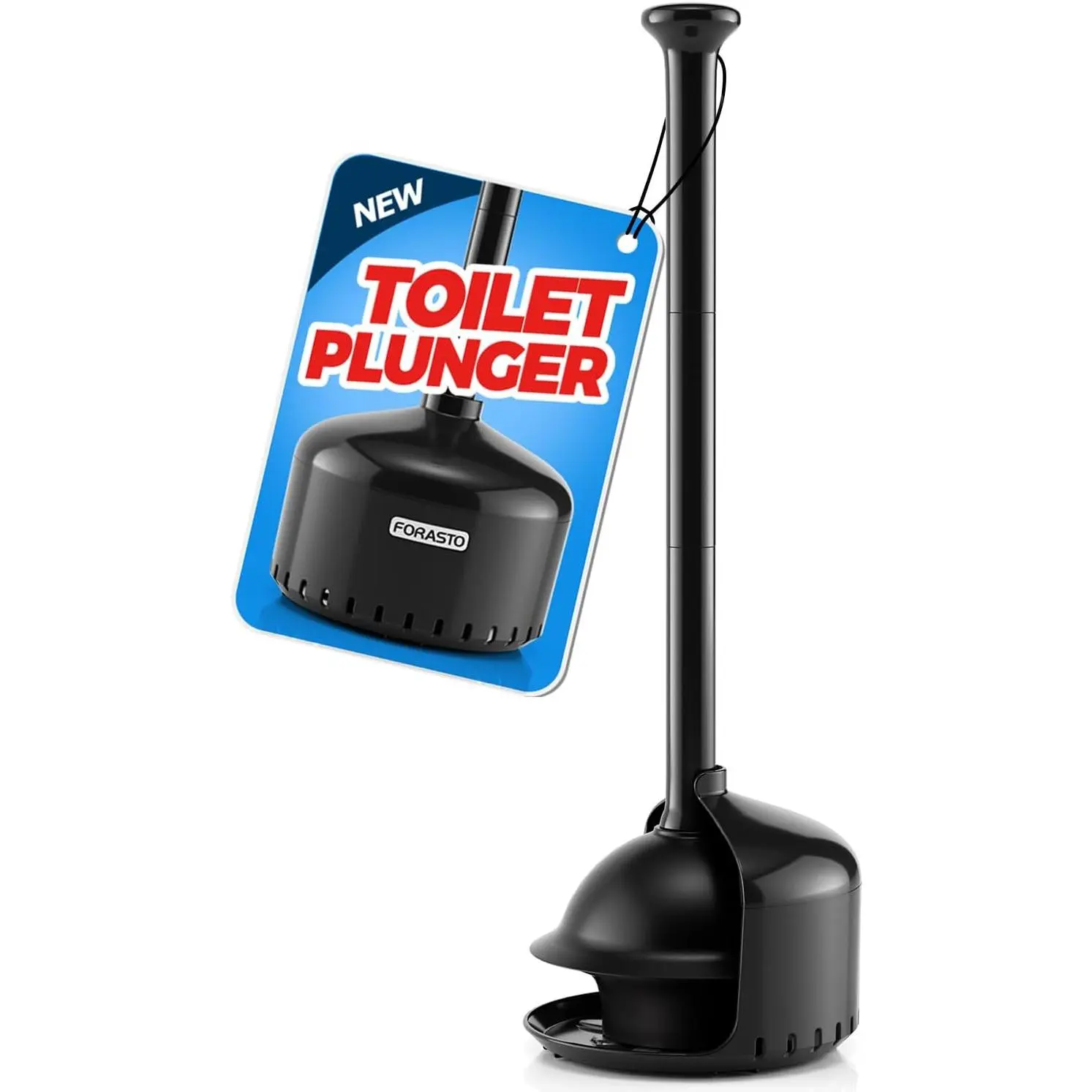 FORASTO Toilet Plunger with Holder,Plungers for Bathroom with Holder,Plunger with Cover,Bathroom Decor，Bathroom Accessories，Toilet Bowl Cleaners,Black(19inch)