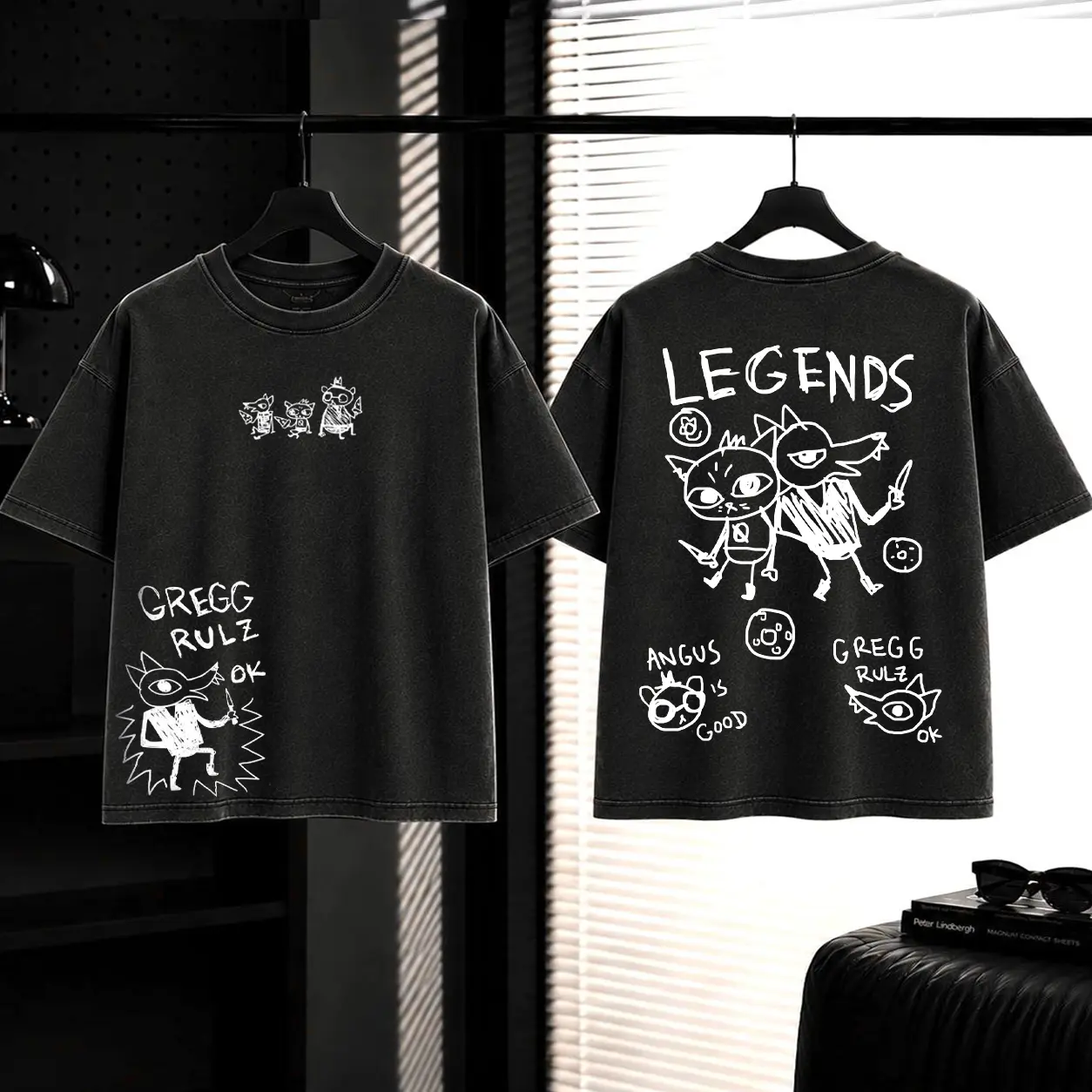 Night in the Woods Gregg Rulz Ok Washed Unisex Graphic Tees, Casual Crewneck Short Sleeve Washed Tshirt 2 Sided Cotton unisex graphic tees gamer merch, Black Cotton Tee