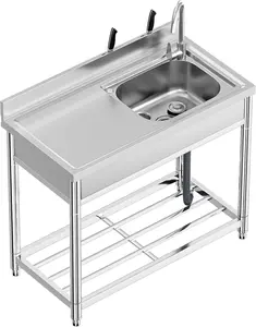 Garvee Stainless Steel Utility Sink, Freestanding Single Bowl with Hot & Cold Water Faucet, Perfect for Commercial Kitchen, Laundry, Bathroom, Garage, and Garden, Available in 32"x20"x40" and 32"x20"x22" Sizes