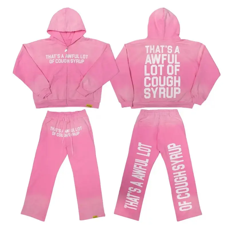 Hot Pink Full Set That's A Awful Cough Syrup Hoodie and Sweatpants, Men Women's Casual Pants and Top Set Hip Hop Streetwear, Gift for Her Him