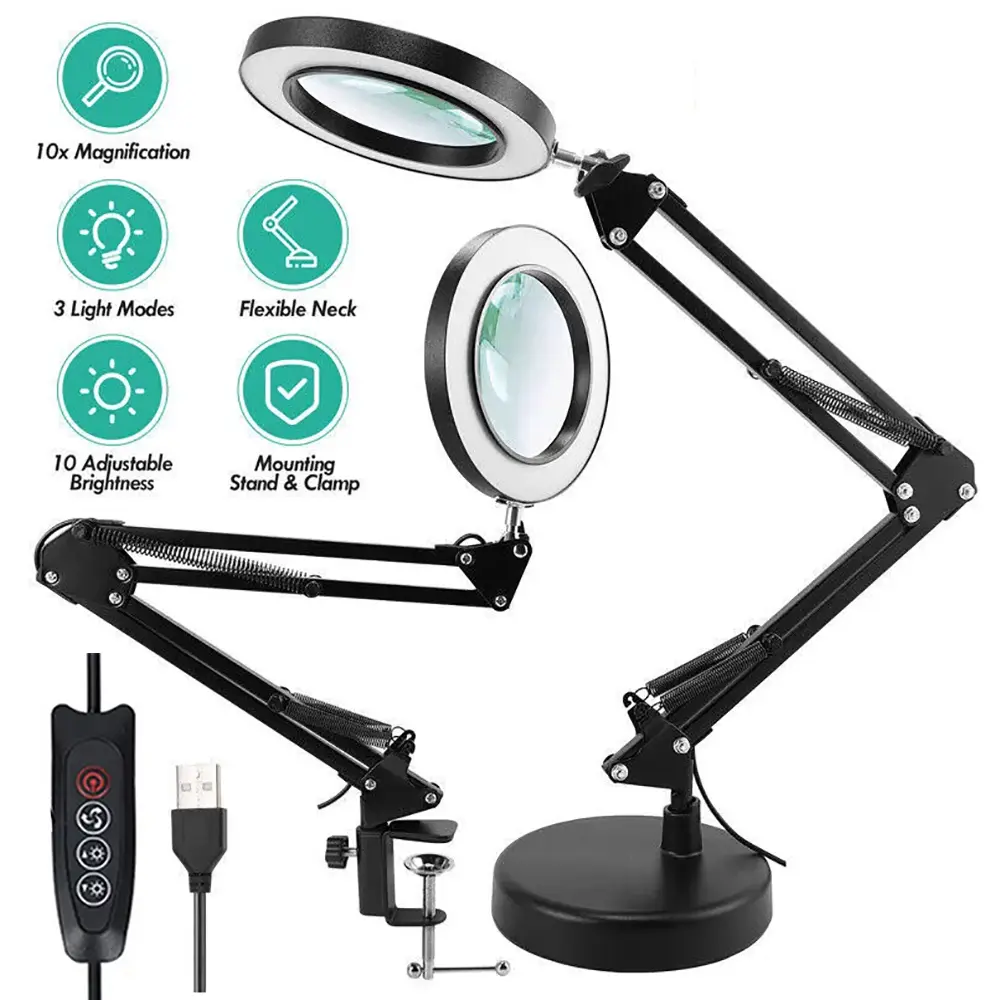 12X Magnifying Glass with Light and Stand, Dimmable 72 LED Lighted Magnifier, 26'' Long Ajustable 2 IN 1  Swing Arm Magnifying Desk Lamp with Clamp, for Hobby Repair Sewing Crafts Workbench, Flexible Gooseneck Magnifiers #SummerWins