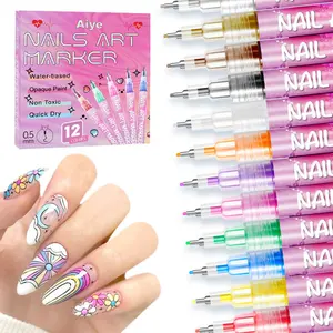 12pcs DIY French Manicure Pen Set, Acrylic Paint Outline Pens, Fast Dry Waterproof Art Painting Pens, Football Fan Pattern Body Tattoo Pens, Nail Art Markers, Nail Art Manicure, Nail Art Design, Nail Art Tool, Nail Art Drawing, Nail Supplies