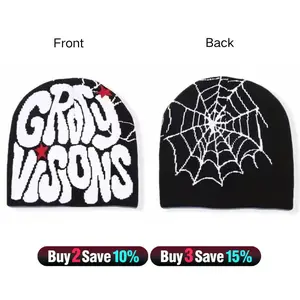 Y2K Gothic Spider Web Beanie - Trendy Stretchy Winter Hat for Women & Men - Cozy Soft Knit Skull Cap - Machine Washable - Viral Tiktok Fashion Accessory