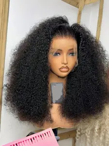 26-inch soft black curly lace front wig with 180 density, pre-combed baby hair, suitable for daily use by women, Synthetic Lace Wigs