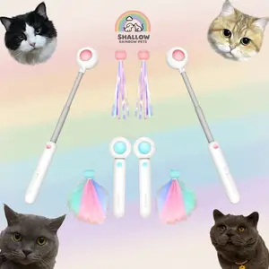 Shallow Rainbow Pets New Gravity Cat Teaser Wand with Long Rod Infrared Laser Feather Bell Replacement Head Universal Design for Cats Rechargeable Interactive Cat Teaser Toy