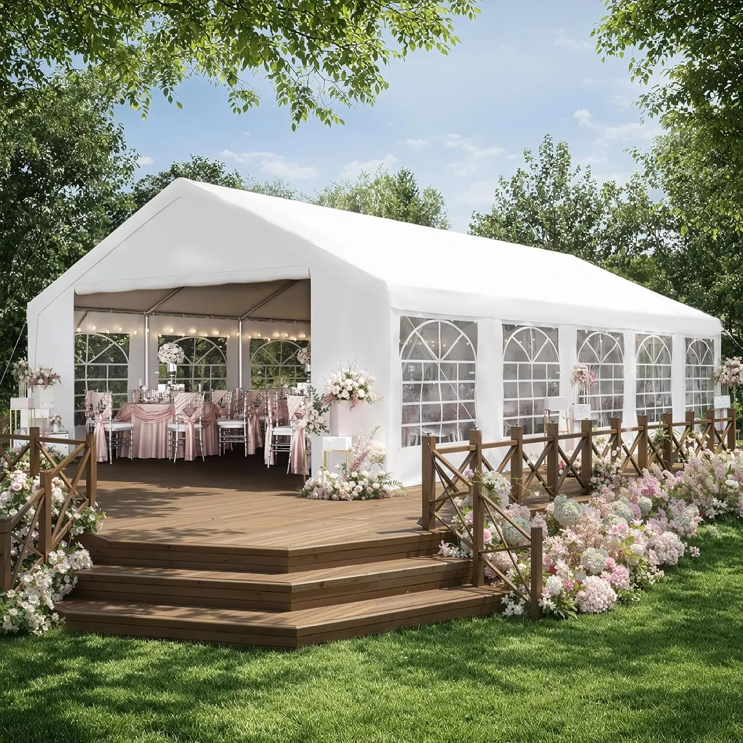 Aoxun Party Tent Canopy Heavy Duty, Waterproof Outdoor Event Tent with Removable Sidewalls & Roll-Up Door, Portable Carport for Wedding, BBQ, Camping, Birthday Party