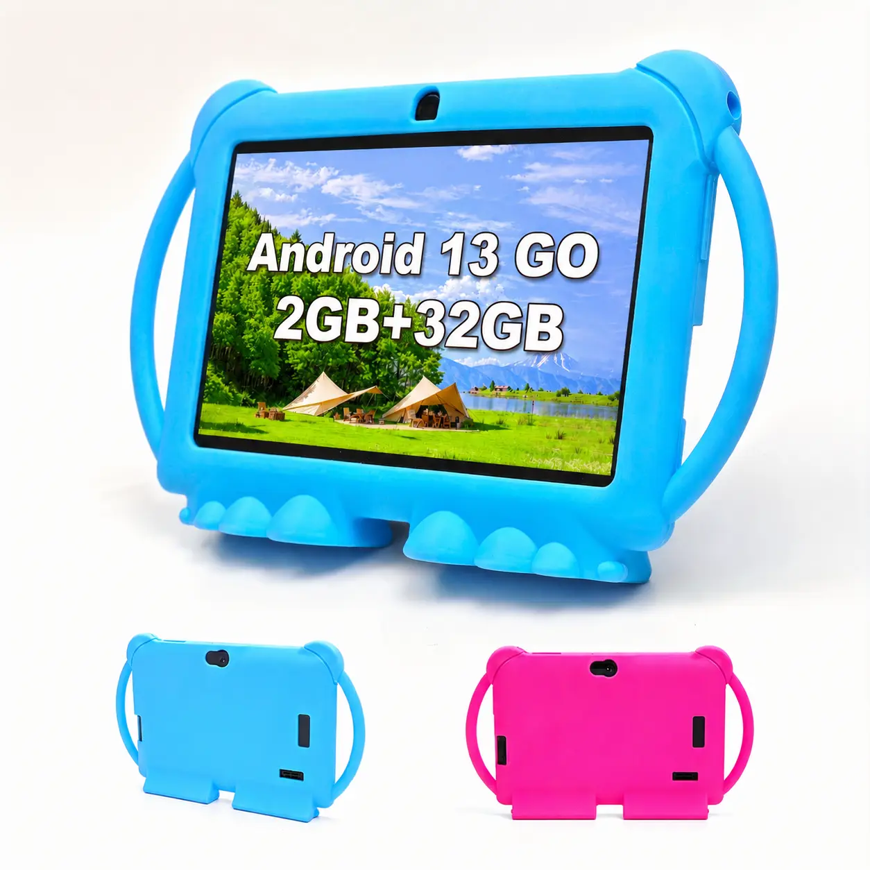 7-Inch Compact Portable Kids Toy Tablet with Stand - Android 13, 32GB Expandable ROM, 2GB RAM, 2.4G WiFi, Eye Protection Screen, Parental Control, Dual Cameras, Shockproof Silicone Case, Educational Apps, Built-in Speaker - Ideal Toddler Gift