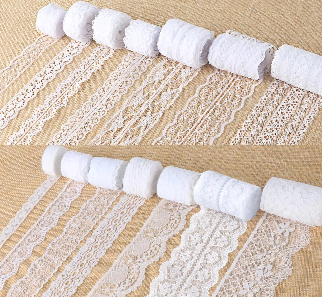 Vintage White Lace Ribbon Set - 46 Yards of Assorted Pattern Lace Rolls for Crafts, Scrapbooks, and Weddings,14 rolls，3.28 yards per roll