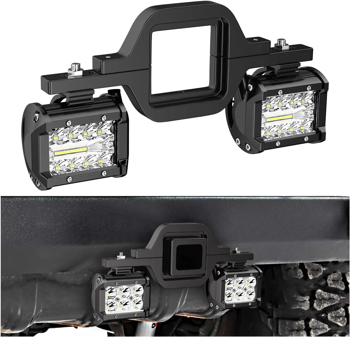 Nilight 2 Pcs 4-Inch 60W LED Work Light Pods with 2-Inch Tow Hitch Mounting Brackets, Backup Reverse Tailgate Light Bar, Truck Accessories for Pickup SUV Underglow Car, Tow Lights Kit