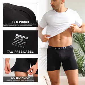 HYLAEA Mens Daily Essentials: Bamboo Fiber Long-Leg Boxers – Soft, Antibacterial, No Ride-Up, All-Day Comfort