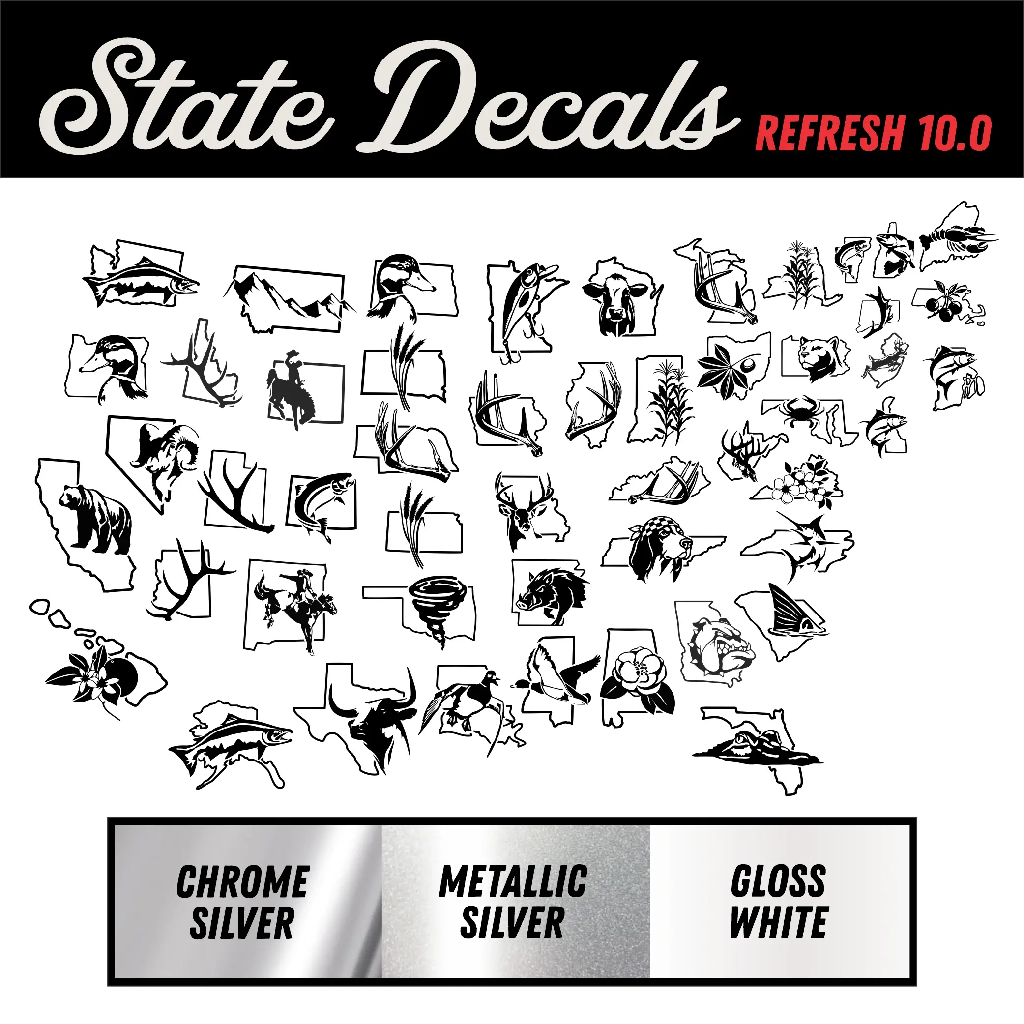 U.S. State Decals - High Quality Outdoor vinyl - Refresh 10.0