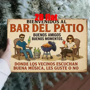Vintage 2D Flat Metal Wall Sign Spain Welcome Terrace Bar Decor Iron Wall Ornament Suitable for Home Garden Balcony Outdoor Courtyard and Gift