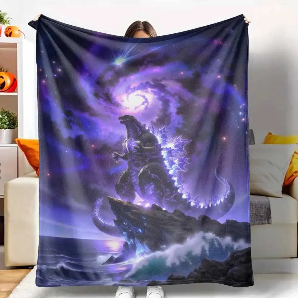 Cosmic Theme Galaxy Dragon Flannel Fabric Blanket - Nebula Sky & Ocean Cliff Fantasy Print, Ultra Soft, Warm, Breathable, Lightweight Unisex Throw - Ideal for Living Room Decor, Home Lounge, Holiday Gift