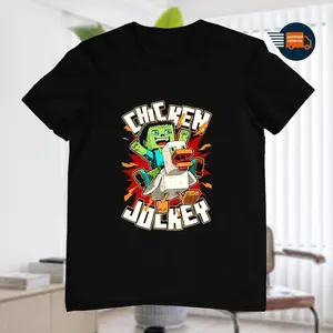 Youth Chicken Jockey T-Shirt – Funny Minecraft-Inspired Tee for Boy Girl, Full Color, Gift for Young Game Lovers, Quirky Heavy Cotton Shirt