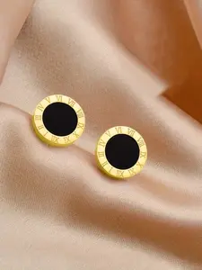 Stainless Steel Roman Numeral Earrings, 18k Gold Plated, Simple Round Design, Unisex Jewelry, Fashionable Ear Accessories